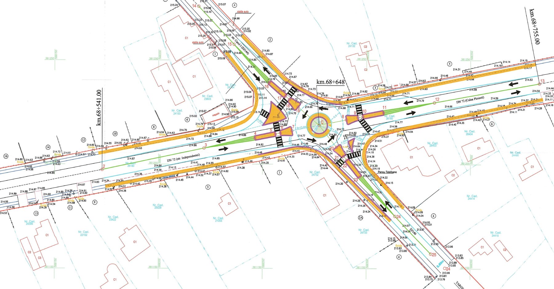 Plan de situație al sensului giratoriu proiectat pe DN72 la Stoenești
